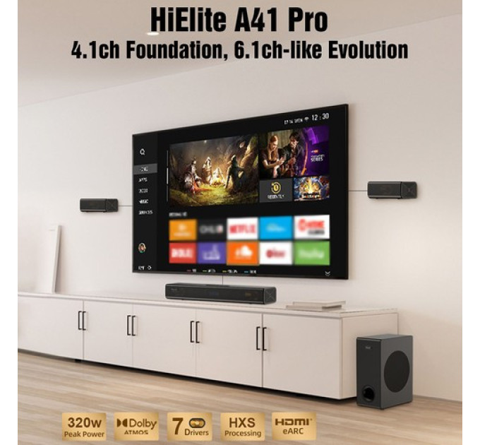 Комплект динаміків Hiwill A41 Pro 4.1 Soundbar, Dolby Atmos, 7 драйверів, пікова потужність 320 Вт
