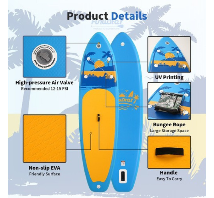 Дошка для веслування стоячи FunWater SUPFW31E 335*84*15 см синя